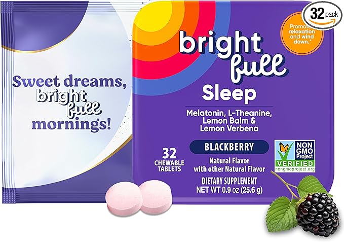Supplement Natural Sleep Aid with Melatonin, Ashwagandha, Lemon Balm & L-Theanine – Drug-Free Sleep Support – Restful Sleep, Back to Sleep – BlackBerry Flavor – 32 Chewable Tablets