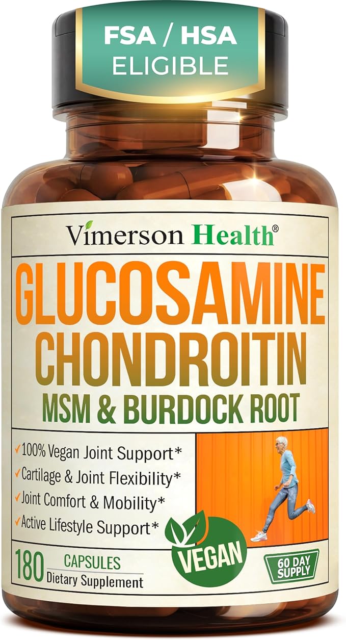 Glucosamine Chondroitin MSM – Joint Support Supplement for Women and Men with Glucosamine Sulfate 1500 mg, Chondroitin and MSM – for Cartilage, Joint Health and Flexibility – 180 Capsules, Vegan