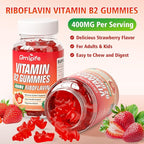 2 Pack Vitamin B2 Gummies, Riboflavin 400mg with Magnesium for Kids & Adults, Migraine Relief & Energy Support, Strawberry Flavor, 120 Count