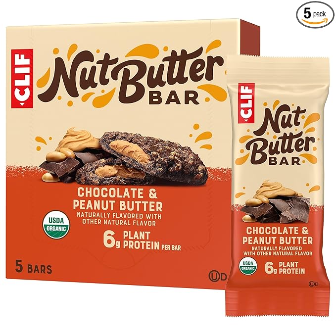 CLIF Nut Butter Bar - Chocolate Peanut Butter - Energy Snack Bars - Non-GMO - USDA Organic - Plant Based - Low Glycemic - 1.76 oz. (5 Pack)