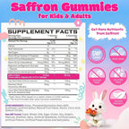 Liposomal Saffron Gummies for Kids and Adults, Pure Saffron Extract Supplements with Holy Basil, Rosemary, Magnesium Glycinate, L-Theanine, Stress Relief & Focus Support, Sugar Free, 60 Ct