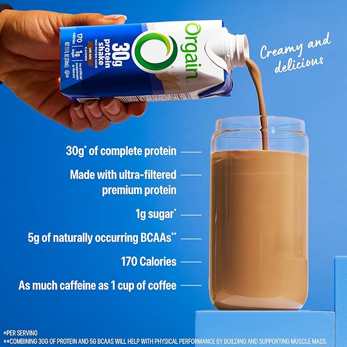 Orgain 30g High Protein Shake,Café Latte,5g BCAAs,1g Sugar Per Serving,Caffeine from 1 Cup of Coffee,Milk Isolate,Meal Replacement,Ready to Drink,Keto Friendly,Gluten-Free 11 Fl Oz,(Pack of 24)