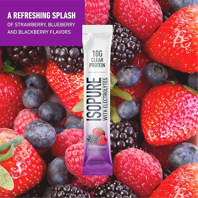 Isopure Clear Protein Stick Pack, Mixed Berry, 20 Count (Pack of 1)