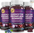 (3 Pack) Quercetin Gummies with Bromelain Zinc Elderberry Vitamin C D3 K2, Quercetin 1000mg Supplement with Bromelain 500mg for Cardiovascular, Immune System & Allergy, Vegan Gummy for Adult & Kid