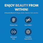 BIOMA Hair, Skin & Nails Beauty Gummies - Supports Growth & Strength with Biotin, Collagen, Zinc & Vitamins C & D - Gluten-Free - 60 Gummies (30-Day Supply)