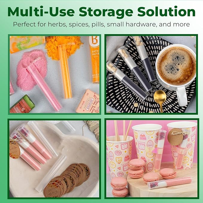 Kopperko Travel Medicine Container (116mm, 4.6 Inch 100-Pack) | Child Resistant Plastic Storage Tube | Mini Storage Tube for Spices | Airtight, UV Resistant & Waterproof (Clear Plastic)