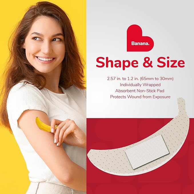 BioSwiss Bandages, Banana Shaped Self Adhesive Bandage Set, Latex Free, Sterile Wound Care, 50 Count