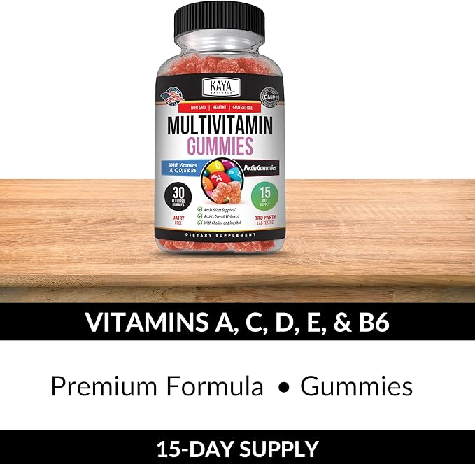 Kaya Naturals Adult Multi Vitamin Gummy, Biotin, Vitamin A, B-12, C & E, Including Zinc, Folic Acid, Strawberry Flavor - Gluten-Free Multivitamins Sweet Adult Gummies (Pack of 2)