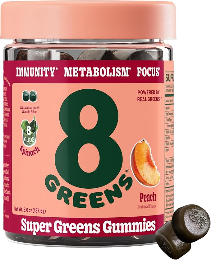 8Greens, Daily Greens Peach Gummies, 50 Count