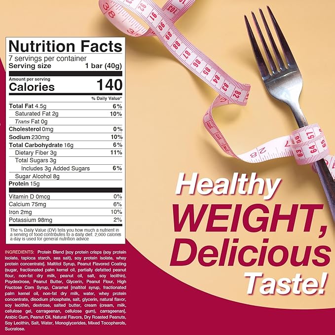 ProtiDIET Peanut Surprise High Protein Bar, No Trans Fat, Nutrient Rich Protein Fiber Bars - High Protein Snacks for Adults - Healthy On-the-Go-Snack - 7 Delicious Peanut Meal Bars Per Box