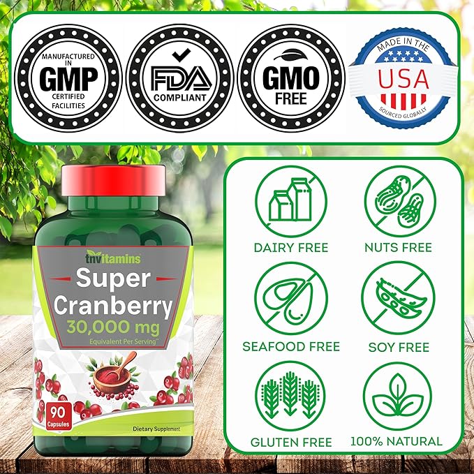 Cranberry Pills for Women & Men (30,000 MG - 90 Capsules) | Supports Urinary Tract Health* | Cranberry Concentrate Supplement | Bladder & Kidney Support* | Supports Women's Health* | Antioxidants