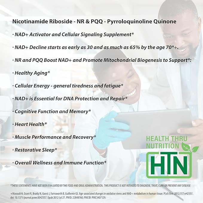Health Thru Nutrition NAD+ Activator | NR with PQQ | 300mg Nicotinamide Riboside + 20mg PQQ | Mitochondria Maximizer | Non-GMO | Pack of 60