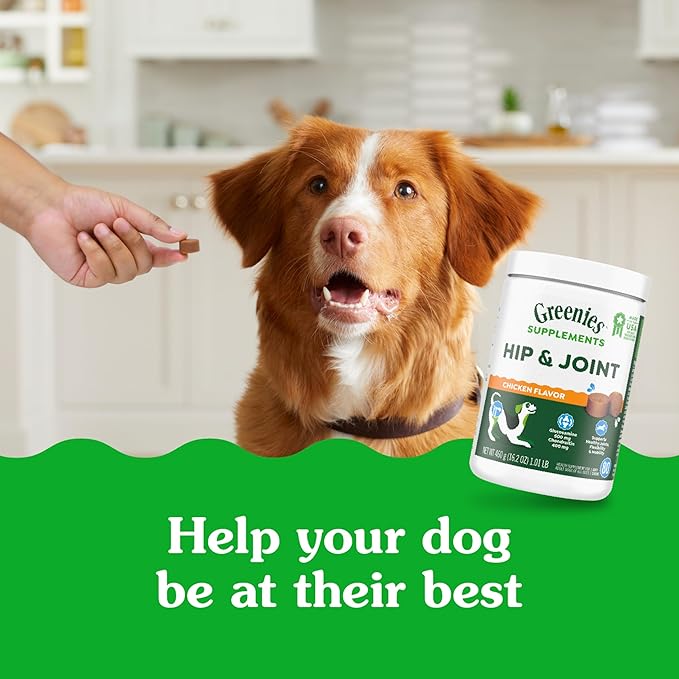 Greenies Supplements Hip and Joint Supplements for Dogs, with Chondroitin & Glucosamine for Dogs, Chicken Flavor, 6.08 oz. Pouch, 30 Count