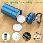 Portable Pill Case Keychain (2 Pack), Large Waterproof Aluminum Pill Container for Round Glucose Tablets & Critical Medicine, Small Pill Holder Travel Pill Box Bottle with Carabiners (Grey Blue)