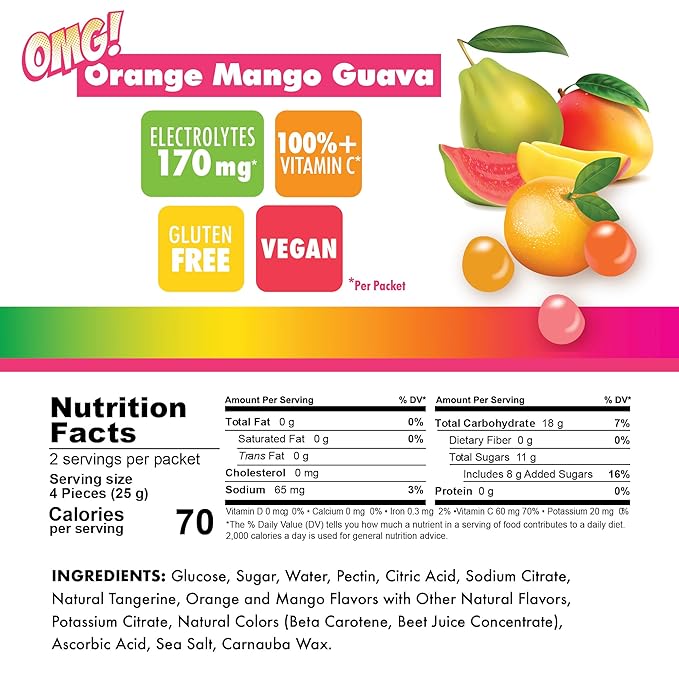 Bonk Breaker Energy Chews with Electrolytes, Orange Mango Guava, Easy to Chew Energy Gummies, 10 Pack