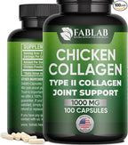 FabLab Chicken Sternum Cartilage Type II Collagen Capsules - Nutritional Supplement for Joints-1000mg per Serving - Non-GMO, Anti-Aging Dietary Product with Hydrolyzed Peptides- 100 Capsules