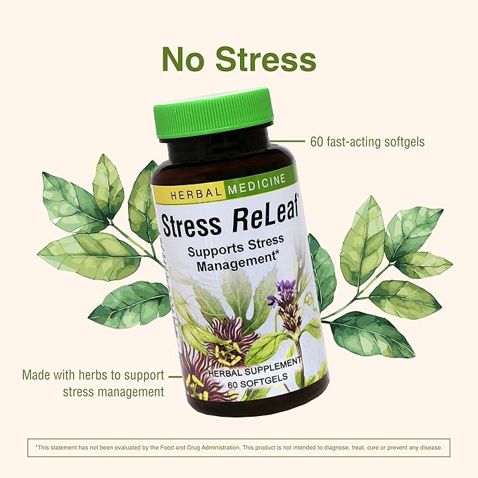 Herbs Etc. Stress ReLeaf - Herbal Supplement to Support Relaxation - Stress Support Supplemment - Gluten-Free - 60 Softgels (60 Servings)