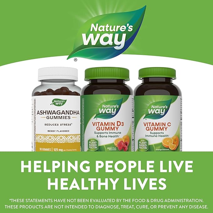 Nature's Way Vitamin D3 Gummies, Supports Immune and Bone Health*, 2000 IU (50 mcg) per 2-gummy Serving, Vitamin D3 2000IU per 2 Gummies, Mixed Fruit Flavored, 120 Count