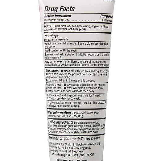 Smith & Nephew Secura 2% Miconazole Nitrate Cream Antifungal 3-1/4 oz. Tube