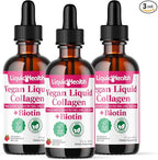 LIQUIDHEALTH 100% Vegan Collagen Plus Biotin 100,000mcg Liquid Drops - Plant-Based Liquid Collagen for Women & Men - Hair & Nail Growth, Skin Health, Boosts Metabolism - Made in USA, Non-GMO (3 Pack)