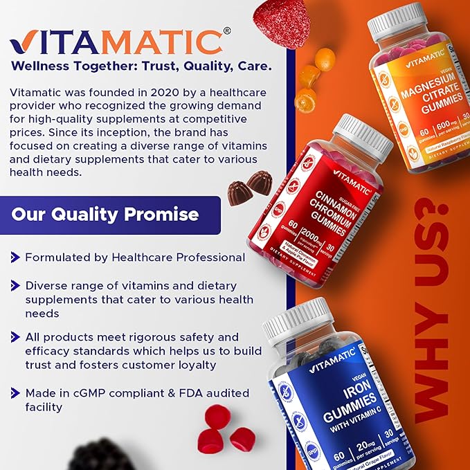 Vitamatic Biotin Gummies 10,000 mcg for Stronger Hair, Skin & Nails - 60 Vegan Gummies - Also Called Vitamin B7 (2 Bottles)