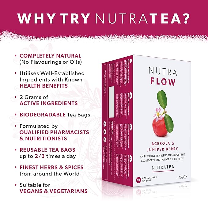 NUTRAFLOW Herbal Tea Blend – Includes Horsetail, Yarrow & Goldenseal - Support the Body's Natural Cleansing Process - 120 Enveloped Tea Bags - by Nutra Tea - (6 Pack)