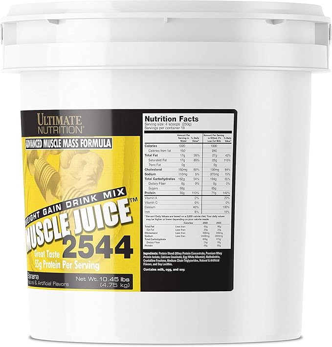 Ultimate Nutrition Muscle Juice, Weight Gain Drink Mix - Mass Gainer Workout Powder for Men & Women - Supplement for Lean Muscle Growth & Immune Support with 55g Protein - Banana, 10.45lb