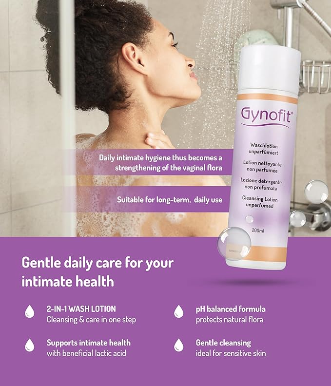 Gynofit Cleansing Lotion (unperfumed) – Ensures balanced pH value for Vaginal Health – Protects the Vaginal Skin from drying out & prevents irritation – suitable for long-term, daily use (6.76 Fl Oz)