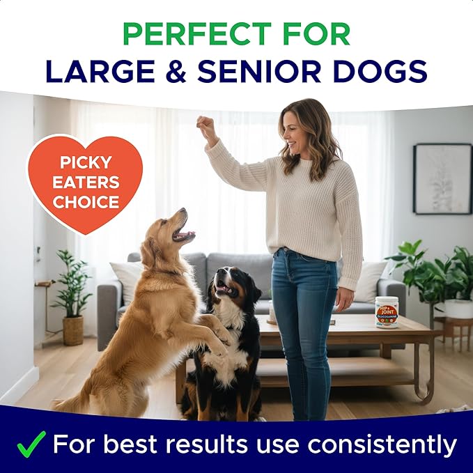 Glucosamine for Dogs Hip & Joint Supplement - Chondroitin, Omega-3, MSM - Joint Health & Pain Relief - Senior & Large Dogs - Made in USA - 120Ct