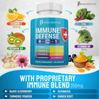 Immune Support 8 in 1 Capsules - Zinc Supplement, Vitamin D3, Vitamin C and Elderberry - Immune Booster Supplement with Echinacea, Ginger Root, and Turmeric - [3-Pack, 180 Count]
