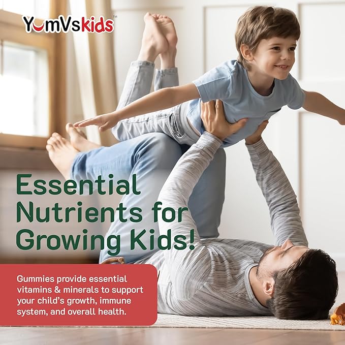 YumVs Kids Multivitamin Gummies - Fruit Flavored Chewable Children's Multivitamin - Kids Vitamins Multivitamin Gummy with 12 Minerals & Vitamins A C D3 E B6 B12 (120 Count (Pack of 1))