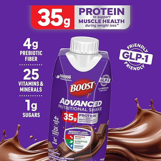BOOST Advanced Nutritional Protein Shake, Weight Loss Nutrition Support*, 35g High Protein GLP-1 Friendly Shake, Ready to Drink - Rich Chocolate, 12-11 FL OZ (325 mL) Cartons