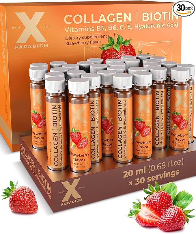Liquid Collagen Peptides with Biotin & Hyaluronic Acid - 3000mg Hydrolyzed Bovine Collagen Type 1 and 3, Biotin 10000mcg, Vitamins B5, B6, C & E - Liquid Collagen for Women and Men, Collagen Shots