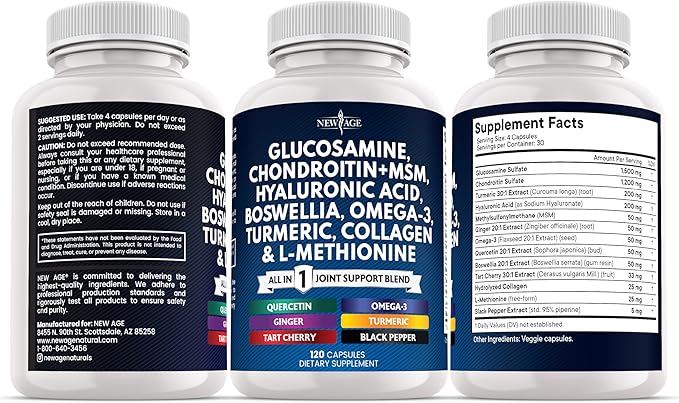 Glucosamine Chondroitin, MSM, Turmeric Curcumin, Collagen, Hyaluronic Acid, Omega 3 – Health Supplement for Men & Women – 240 Count
