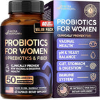 Probiotics for Women 50 Billion CFU - Vaginal Probiotics Clinically Proven for Yeast & pH Balance - Digestion & Bloating Relief - 8 Strains + Prebiotics - Delay Release - Made in USA, 60 Capsules