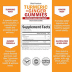 Turmeric Curcumin with Ginger Gummies - Natural Extra Strength Joint Support Supplement, Delicious Peach Flavor Ultra High Absorption Turmeric Supplement Non-GMO, Gluten Free 120 Count