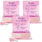 FIVONA Pink Yoni Soap Bar Set of 3 - Gentle Feminine Wash & Body Cleansing Bars, Herbal Soap with Natural Ingredients - 3 x 5.3 oz - Includes Mesh Foaming Net for Rich Lather & Light Exfoliation