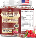 Red Yeast Rice with CoQ10 Gummies,2400mg Red Rice Yeast for Cholesterol*, CoQ10 200mg with Phytosterols, Omega - 3 & Chromium,- 60 Count, Raspberry Flavor for Women & Men