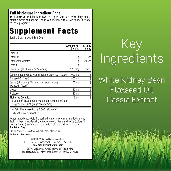 Irwin Naturals Maximum Strength 3-in-1 Carb Blocker - Neutralize Carbohydrates, Aids Digestion and Metabolism Booster - White Kidney Bean Extract + Chromium + Enzyme Blend - 75 Soft-Gels - 2 Pack
