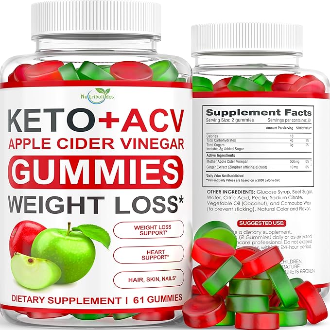 Keto ACV Gummies Advanced Weight Loss - ACV Keto Gummies Supplement for Women and Men - Metabolism, Detox, Cleanse - Apple Cider Vinegar - Ginger + Apple Flavor