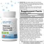 Puregen Labs Ferrous Gluconate 324 mg [High Potency] Iron Supplement, Gentle on Stomach | 2 Pack - 200 Tablets Total