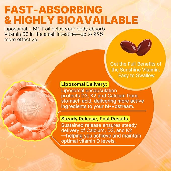 Vitamin D3 20,000 IU + K2 Vitamin (MK4 & MK7) 200mcg + Calcium Citrate, Optimal Vitamin D3 K2 Softgel - Strong Bone & Muscle, Calcium Absorption, Helping Vitamin D Deficiencies, Easy to Swallow, 2Pack