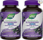 Nature's Way Sambucus Zero Sugar Immune Gummies,Daily Immune Support*,Black Elderberry Extract,Vitamin C,Vitamin D3,Zinc,Sugar Free,Sugar-Alcohol Free,Plant-Based Sweeteners,70 Gummies,(Pack of 2)