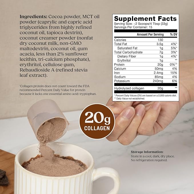 Bulletproof Chocolate Collagen Protein Powder with MCT Oil, 19g Protein, 17.6 Oz, Collagen Peptides and Amino Acids for Healthy Skin, Bones and Joints
