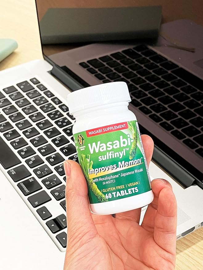 KINJIRUSHI BRAND Wasabi Sulfinyl Supplement with Hexalaphane Japanese Wasabi (6-MSITC) 60 Tablets for 2 Month Supply - Improves Memory, Memory Pill, Brain Fog, Brain Health, Cognitive Supplement