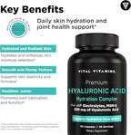 Vital Vitamins Hyaluronic Acid Supplement Hydration Complex - with Hyaluronic Acid, MSM, Vitamin C, Coconut Water Powder, & Silica - Skin Hydration Supplements - Non-GMO - 60 Capsules, 30 Servings