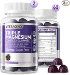 VEETAGYO Magnesium Gummies 500mg 400mg | High Absorption, Bone, Nerves, Muscle | 3 Forms of Magnesium Complex Supplement Glycinate,Taurate,Malate | Adults - Vegan,Sugar Free,120Cts
