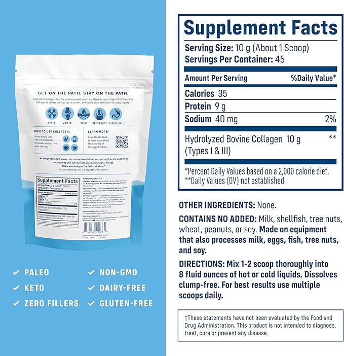 NativePath Collagen Peptides Protein - Hydrolyzed Type 1 & 3 Collagen Powder for Skin, Hair, Nails - 15.9 oz (45 Servings) (Pack of 2)