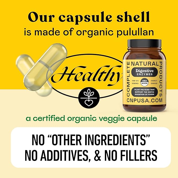 Complete Natural Products Digestive Enzyme Capsules, 550mg, 100ct | Plant-Based Formula, Organic Capsule Shell, Supports Digestive Balance & Nutrient Absorption