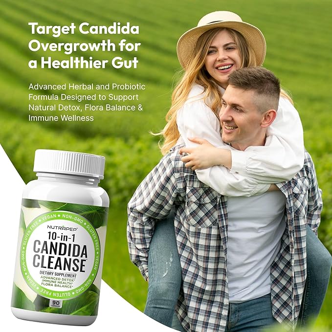 Candida Cleanse Detox Supplement - Women Men Natural Yeast Overgrowth Support with Caprylic Acid Probiotics Complex for Candi Balance Immune Intestinal Flora & Gut Health - Vegan Gluten Free